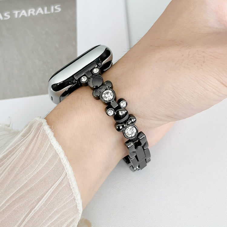 For Apple Watch Series 9 41mm Metal Diamond Bear Chain Watch Band(Black) - free shipping - PMc TechLife - Order now!