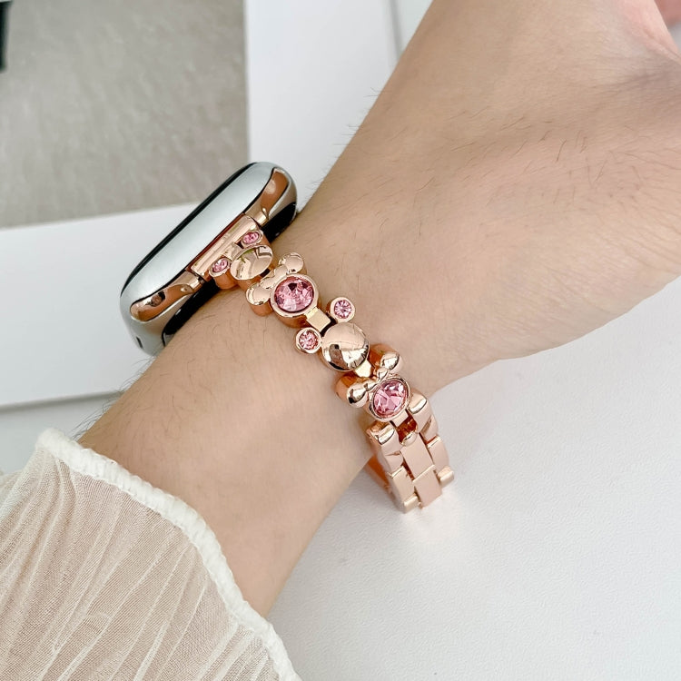 For Apple Watch 38mm Metal Diamond Bear Chain Watch Band(Rose Gold) - Watch Bands by PMC Jewellery | Online Shopping South Africa | PMC Jewellery