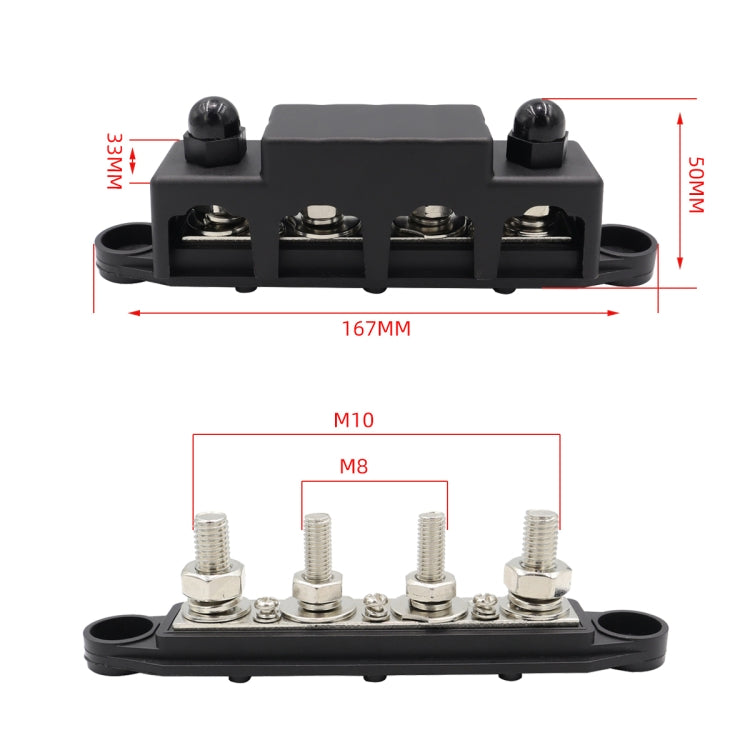 CP-4017 M10+M8 Power Distribution Block Terminal Studs with Terminals(Black) - Booster Cable & Clip by PMC Jewellery | Online Shopping South Africa | PMC Jewellery | Buy Now Pay Later Mobicred