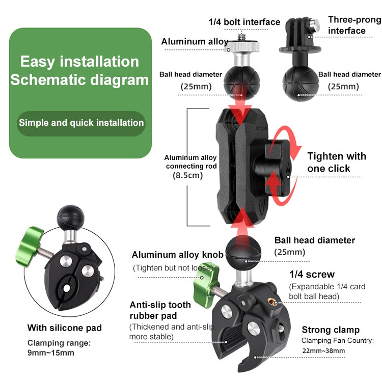 RUIGPRO Crab Clamp Action Camera Bracket Dual-Head Crab - Holder by RUIGPRO | Online Shopping South Africa | PMC Jewellery | Buy Now Pay Later Mobicred