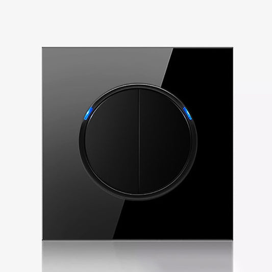 86mm Round LED Tempered Glass Switch Panel, Black Round Glass, Style:Two Open Dual Control - Switch by PMC Jewellery | Online Shopping South Africa | PMC Jewellery | Buy Now Pay Later Mobicred