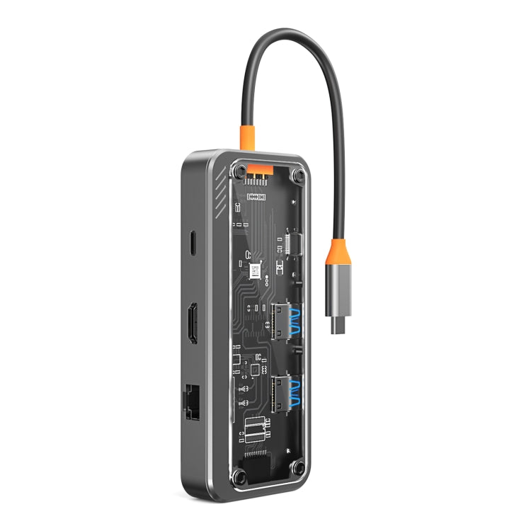 SW8V 8 in 1 Type-C to USB + HDMI + RJ45 + SD/TF HUB Docking Station(Grey) - USB HUB by PMC Jewellery | Online Shopping South Africa | PMC Jewellery | Buy Now Pay Later Mobicred