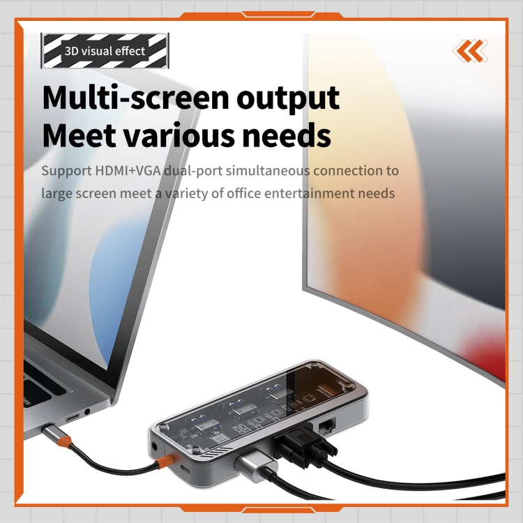 SW10V 10 in 1 Type-C to USB + HDMI + VGA + RJ45 + SD/TF + Audio 3.5 HUB Docking Station(Grey) - free shipping - PMC Jewellery - Order now!