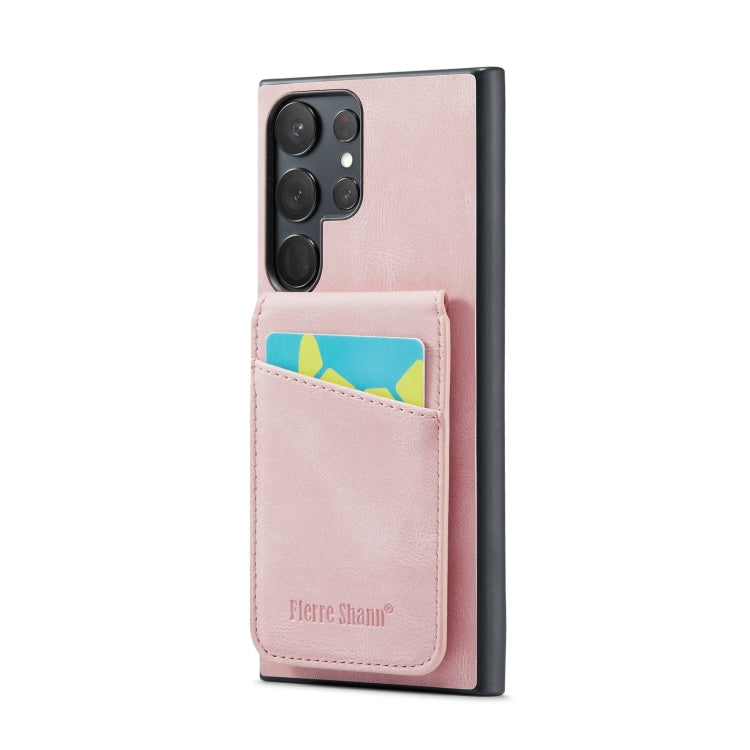 For Samsung Galaxy S24 Ultra 5G Fierre Shann Crazy Horse Card Holder Back Cover PU Phone Case(Pink) - Galaxy S24 Ultra 5G Cases by FIERRE SHANN | Online Shopping South Africa | PMC Jewellery | Buy Now Pay Later Mobicred
