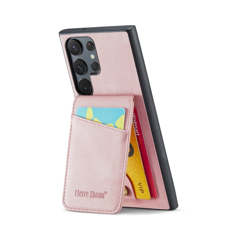 For Samsung Galaxy S24 Ultra 5G Fierre Shann Crazy Horse Card Holder Back Cover PU Phone Case(Pink) - Galaxy S24 Ultra 5G Cases by FIERRE SHANN | Online Shopping South Africa | PMC Jewellery | Buy Now Pay Later Mobicred