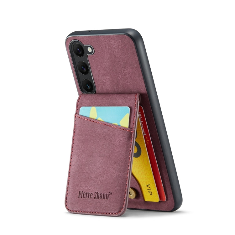 For Samsung Galaxy S24+ 5G Fierre Shann Crazy Horse Card Holder Back Cover PU Phone Case(Wine Red) - Galaxy S24+ 5G Cases by FIERRE SHANN | Online Shopping South Africa | PMC Jewellery | Buy Now Pay Later Mobicred