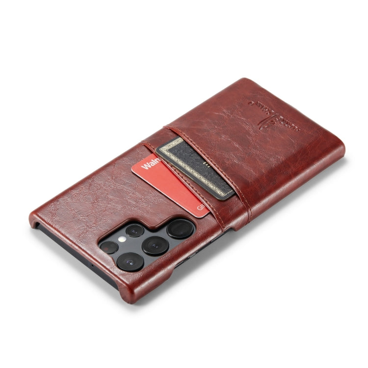 For Samsung Galaxy S24 Ultra 5G Fierre Shann Oil Wax Texture Leather Phone Case with Card Slots(Brown) - free shipping - PMC Jewellery - Order now!
