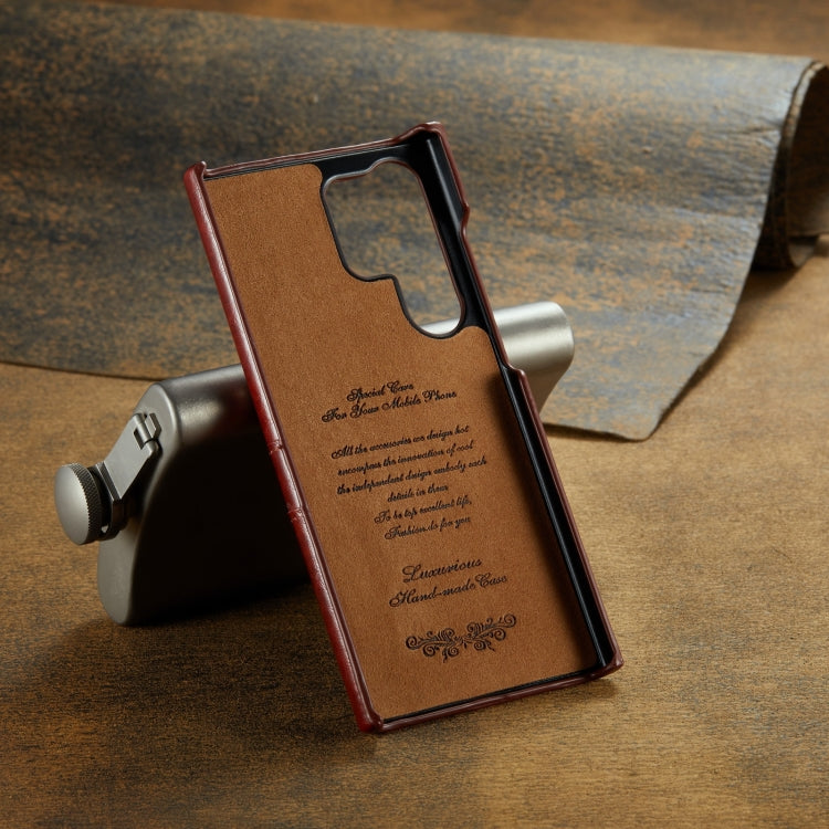 For Samsung Galaxy S24 Ultra 5G Fierre Shann Oil Wax Texture Leather Phone Case with Card Slots(Brown) - free shipping - PMC Jewellery - Order now!