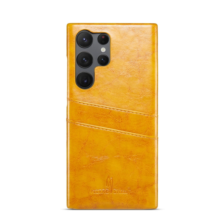 For Samsung Galaxy S24 Ultra 5G Fierre Shann Oil Wax Texture Leather Phone Case with Card Slots(Yellow) - free shipping - PMC Jewellery - Order now!