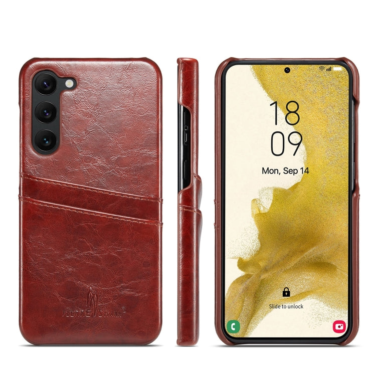 For Samsung Galaxy S24+ 5G Fierre Shann Oil Wax Texture Leather Phone Case with Card Slots(Brown) - Galaxy S24+ 5G Cases by FIERRE SHANN | Online Shopping South Africa | PMC Jewellery | Buy Now Pay Later Mobicred