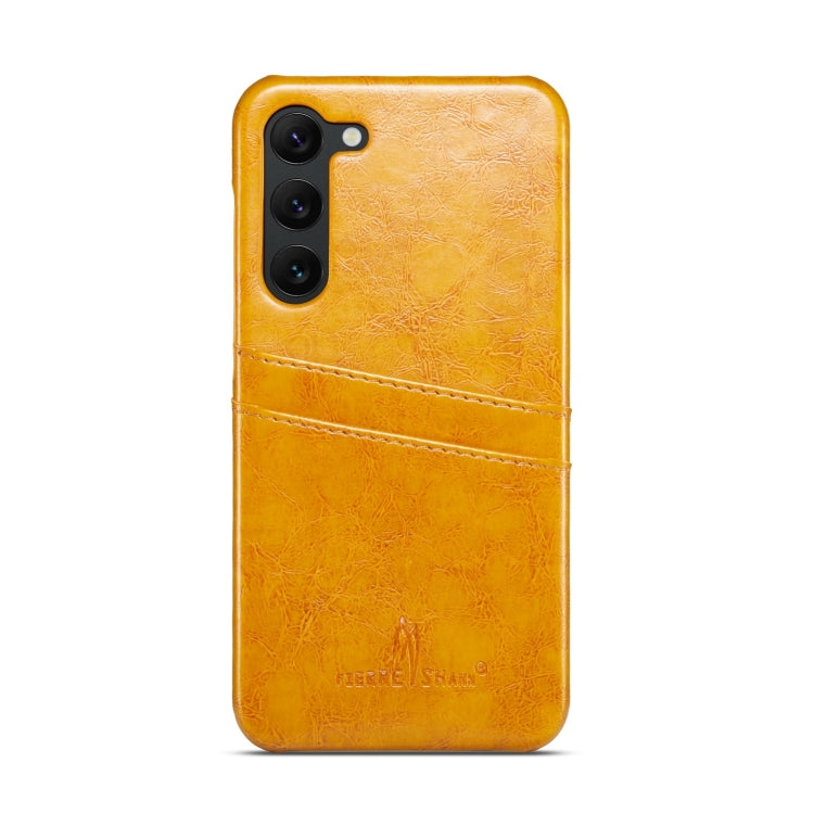 For Samsung Galaxy S24 5G Fierre Shann Oil Wax Texture Leather Phone Case with Card Slots(Yellow) - free shipping - PMC Jewellery - Order now!