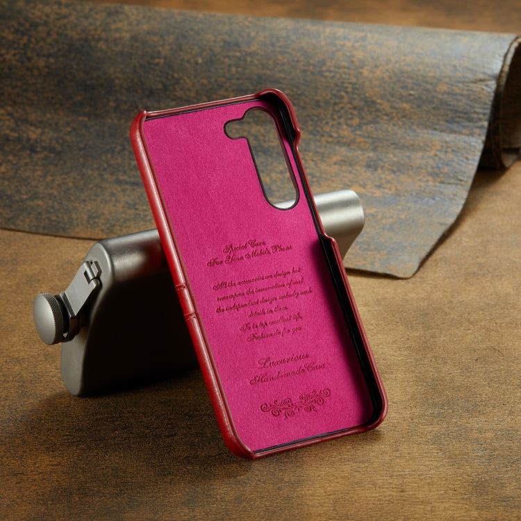 For Samsung Galaxy S24 5G Fierre Shann Oil Wax Texture Leather Phone Case with Card Slots(Red) - free shipping - PMC Jewellery - Order now!