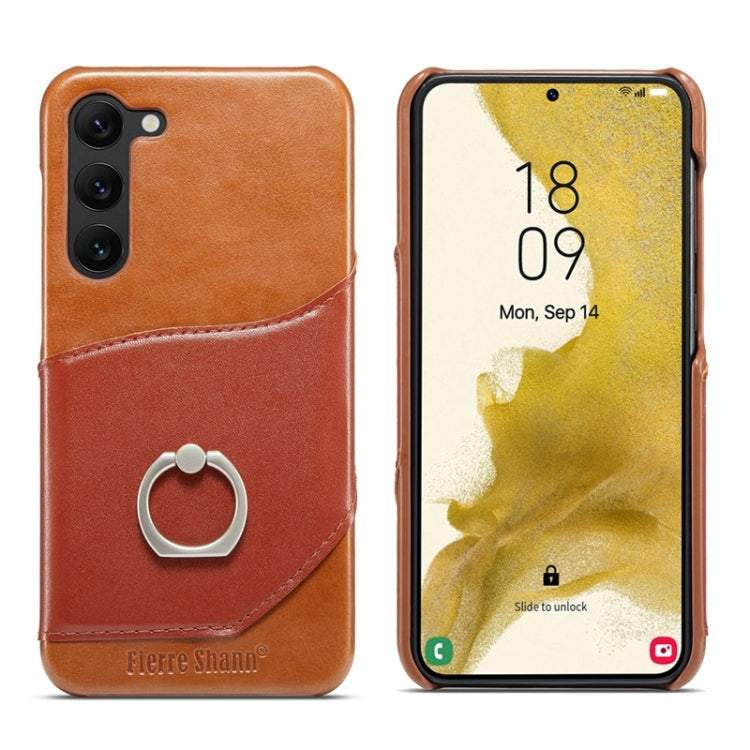 For Samsung Galaxy S24+ 5G Fierre Shann Oil Wax Texture Genuine Leather Back Phone Case(Brown) - free shipping - PMC Jewellery - Order now!