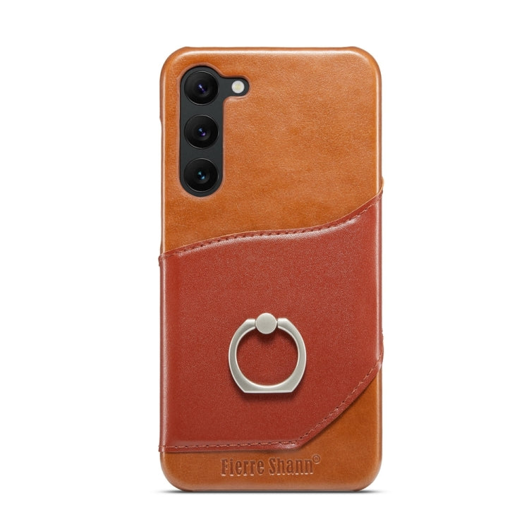 For Samsung Galaxy S24+ 5G Fierre Shann Oil Wax Texture Genuine Leather Back Phone Case(Brown) - free shipping - PMC Jewellery - Order now!