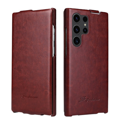 For Samsung Galaxy S24 Ultra 5G Fierre Shann 64 Texture Vertical Flip PU Leather Phone Case(Brown) - Galaxy S24 Ultra 5G Cases by FIERRE SHANN | Online Shopping South Africa | PMC Jewellery