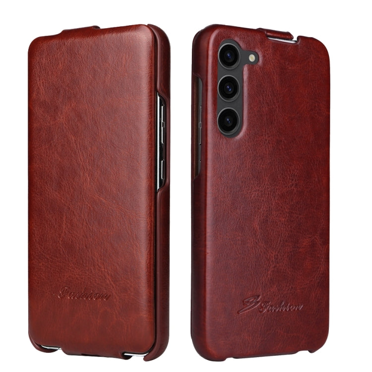 For Samsung Galaxy S24+ 5G Fierre Shann 64 Texture Vertical Flip PU Leather Phone Case(Brown) - Galaxy S24+ 5G Cases by FIERRE SHANN | Online Shopping South Africa | PMC Jewellery | Buy Now Pay Later Mobicred