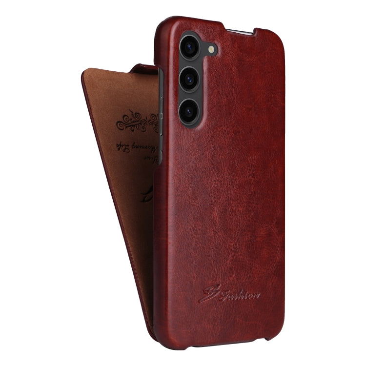 For Samsung Galaxy S24+ 5G Fierre Shann 64 Texture Vertical Flip PU Leather Phone Case(Brown) - Galaxy S24+ 5G Cases by FIERRE SHANN | Online Shopping South Africa | PMC Jewellery | Buy Now Pay Later Mobicred