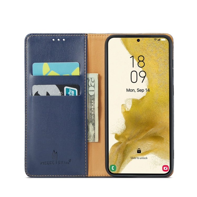 For Samsung Galaxy S24+ 5G Fierre Shann PU Genuine Leather Texture Phone Case(Blue) - Galaxy S24+ 5G Cases by FIERRE SHANN | Online Shopping South Africa | PMC Jewellery | Buy Now Pay Later Mobicred