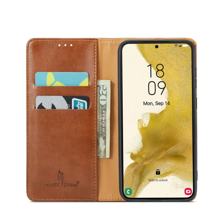 For Samsung Galaxy S24 5G Fierre Shann PU Genuine Leather Texture Phone Case(Brown) - Galaxy S24 5G Cases by FIERRE SHANN | Online Shopping South Africa | PMC Jewellery | Buy Now Pay Later Mobicred