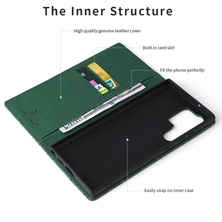 For Samsung Galaxy S24 Ultra 5G Fierre Shann Crocodile Texture Magnetic Genuine Leather Phone Case(Green) - Galaxy S24 Ultra 5G Cases by FIERRE SHANN | Online Shopping South Africa | PMC Jewellery | Buy Now Pay Later Mobicred