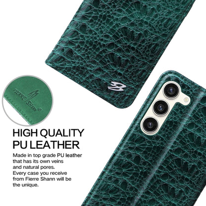 For Samsung Galaxy S24+ 5G Fierre Shann Crocodile Texture Magnetic Genuine Leather Phone Case(Green) - Galaxy S24+ 5G Cases by FIERRE SHANN | Online Shopping South Africa | PMC Jewellery | Buy Now Pay Later Mobicred