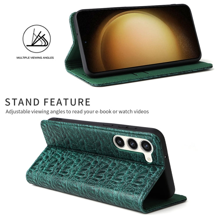 For Samsung Galaxy S24 5G Fierre Shann Crocodile Texture Magnetic Genuine Leather Phone Case(Green) - free shipping - PMC Jewellery - Order now!