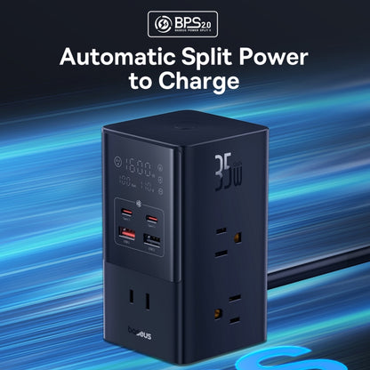 Baseus PowerCombo Tower Power Strip 6xAC+2xType-C+2xUSB 35W with 1.5 Power Cord, US Plug(Black) - Multifunction Charger by Baseus | Online Shopping South Africa | PMC Jewellery