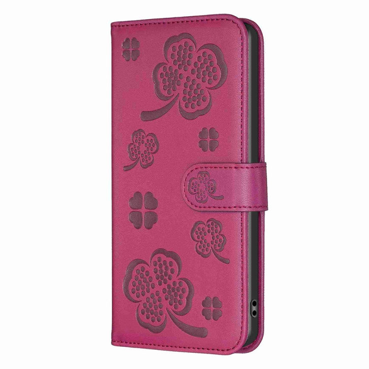 For Realme C53 Four-leaf Embossed Leather Phone Case(Rose Red) - Realme Cases by PMC Jewellery | Online Shopping South Africa | PMC Jewellery | Buy Now Pay Later Mobicred