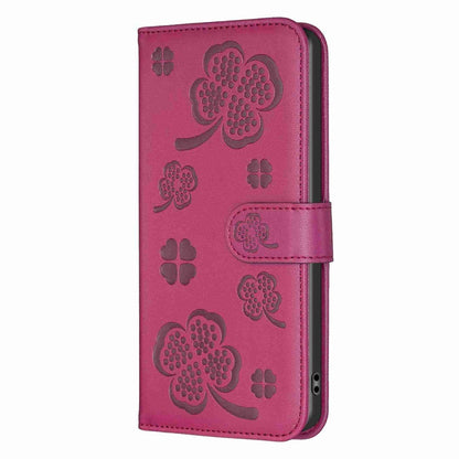 For Realme C53 Four-leaf Embossed Leather Phone Case(Rose Red) - Realme Cases by PMC Jewellery | Online Shopping South Africa | PMC Jewellery | Buy Now Pay Later Mobicred