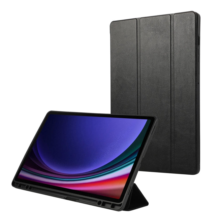 For Samsung Galaxy Tab S9 FE+ 3-Fold Pure Color TPU Leather Tablet Case with Pen Slot(Black) - Galaxy Tab S9 FE+ by PMC TechLife | Online Shopping South Africa | PMC TechLife
