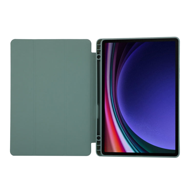 For Samsung Galaxy Tab S9 FE 3-Fold Pure Color TPU Leather Tablet Case with Pen Slot(Dark Green) - Galaxy Tab S9 FE by PMC Jewellery | Online Shopping South Africa | PMC Jewellery