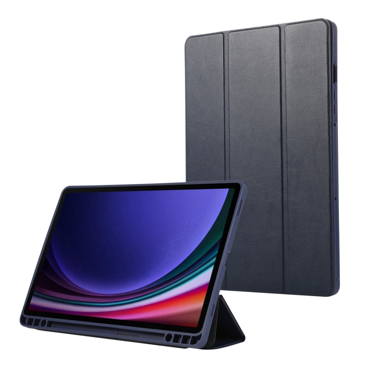 For Samsung Galaxy Tab  S10 FE / S9 FE 3-Fold Pure Color TPU Leather Tablet Case with Pen Slot(Dark Blue) - Galaxy Tab S9 FE by PMC TechLife | Online Shopping South Africa | PMC TechLife | Buy Now Pay Later Mobicred