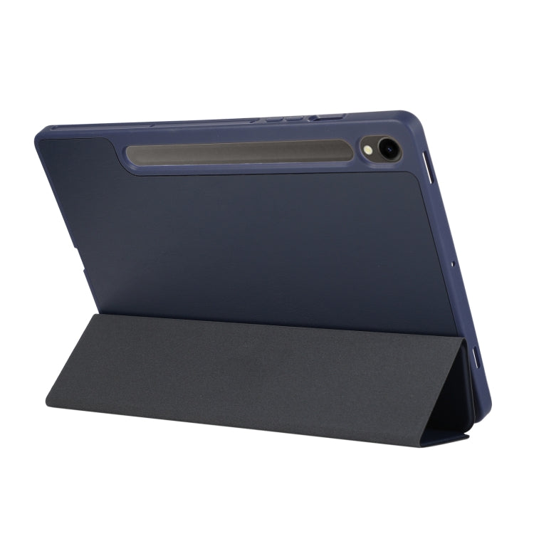 For Samsung Galaxy Tab S10 FE /  S9 3-Fold Pure Color TPU Leather Tablet Case with Pen Slot(Dark Blue) - Galaxy Tab S9 Cases by PMC TechLife | Online Shopping South Africa | PMC TechLife | Buy Now Pay Later Mobicred