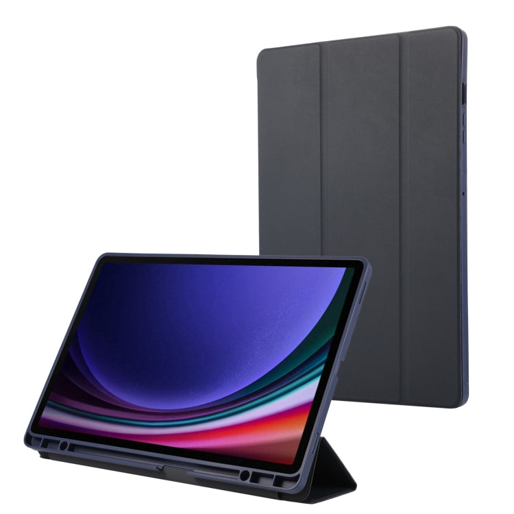 For Samsung Galaxy Tab S9+ 3-Fold Pure Color TPU Leather Tablet Case with Pen Slot(Dark Blue) - Galaxy Tab S9+ Cases by PMC TechLife | Online Shopping South Africa | PMC TechLife