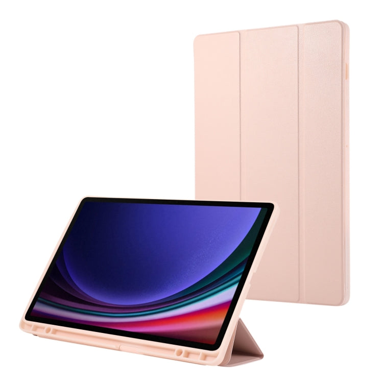 For Samsung Galaxy Tab S9+ 3-Fold Pure Color TPU Leather Tablet Case with Pen Slot(Pink) - Galaxy Tab S9+ Cases by PMC TechLife | Online Shopping South Africa | PMC TechLife