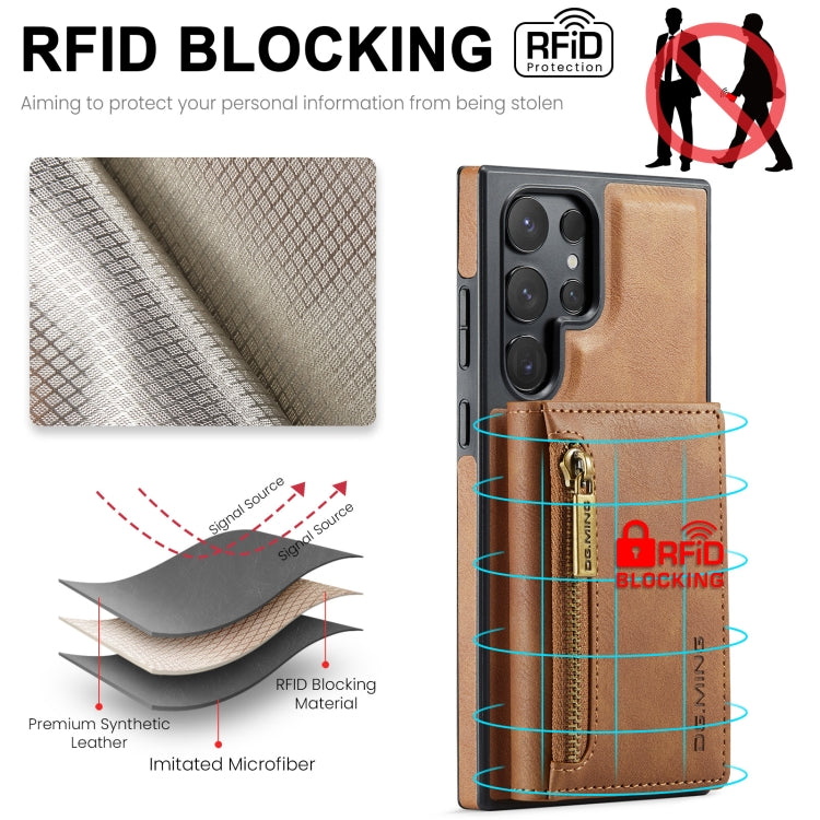 For Samsung Galaxy S24 Ultra 5G DG.MING M5 Series Zip RFID Multi Card Detachable Leather Phone Case(Brown) - free shipping - PMC Jewellery - Order now!