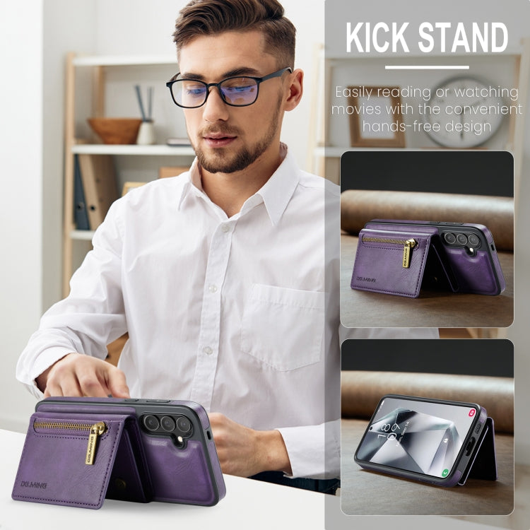 For Samsung Galaxy S24+ 5G DG.MING M5 Series Zip RFID Multi Card Detachable Leather Phone Case(Purple) - free shipping - PMC Jewellery - Order now!