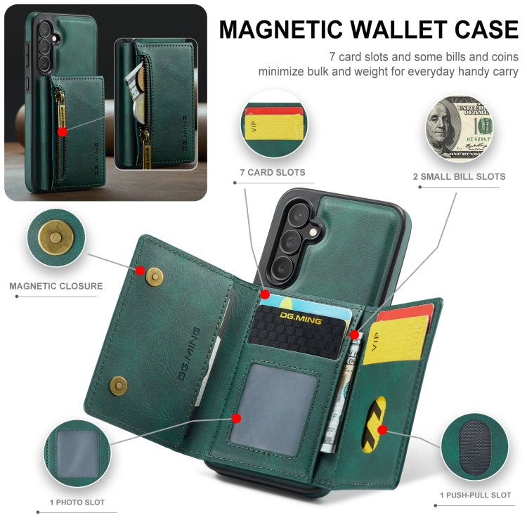 For Samsung Galaxy S24 5G DG.MING M5 Series Zip RFID Multi Card Detachable Leather Phone Case(Green) - free shipping - PMC Jewellery - Order now!