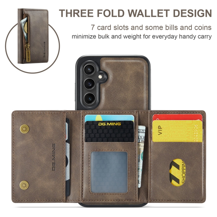For Samsung Galaxy S24 FE 5G DG.MING M5 Series Zip RFID Multi Card Detachable Leather Phone Case(Coffee) - free shipping - PMC Jewellery - Order now!