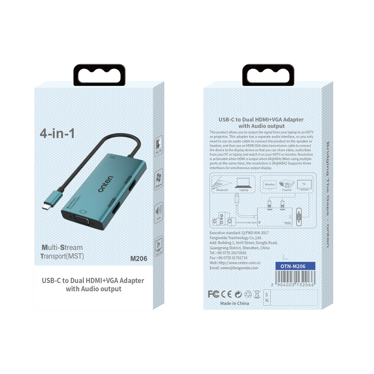 Onten M206 4K 60Hz 4 in 1 Type-C to Dual HDMI + VGA + 3.5mm Video Converter Adapter - free shipping - PMC Jewellery - Order now!