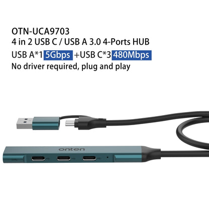 Onten UCA9703 4 in 2 USB 3.0 + Type-C to 3 Type-C + USB HUB Docking Station (Pine Needle Green) - USB 3.0 HUB by Onten | Online Shopping South Africa | PMC Jewellery | Buy Now Pay Later Mobicred