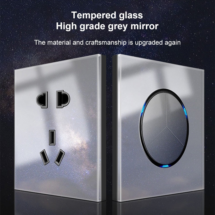 86mm Round LED Tempered Glass Switch Panel, Gray Round Glass, Style:Three Open Dual Control -  by PMC Jewellery | Online Shopping South Africa | PMC Jewellery | Buy Now Pay Later Mobicred