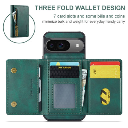 For Google Pixel 9 / 9 Pro DG.MING M5 Series Zip RFID Multi Card Detachable Leather Phone Case(Green) - Google Cases by DG.MING | Online Shopping South Africa | PMC Jewellery | Buy Now Pay Later Mobicred