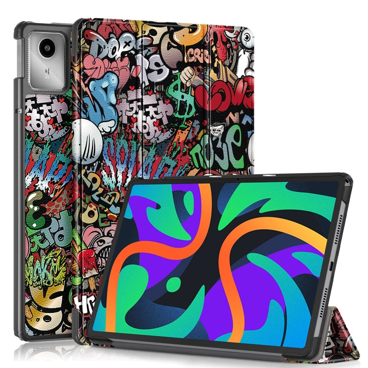 For Lenovo Tab M11/ Xiaoxin Pad 11 2024 Custer Coloured Drawing 3-folding Leather Smart Tablet Case(Graffiti) - Lenovo by PMC Jewellery | Online Shopping South Africa | PMC Jewellery | Buy Now Pay Later Mobicred