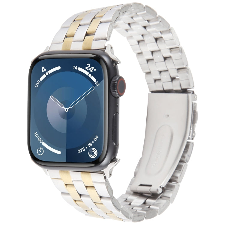 For Apple Watch 38mm 22mm Ultra-thin Five Beads Stainless Steel Watch Band(Silver Gold) - free shipping - PMC TechLife - Order now!