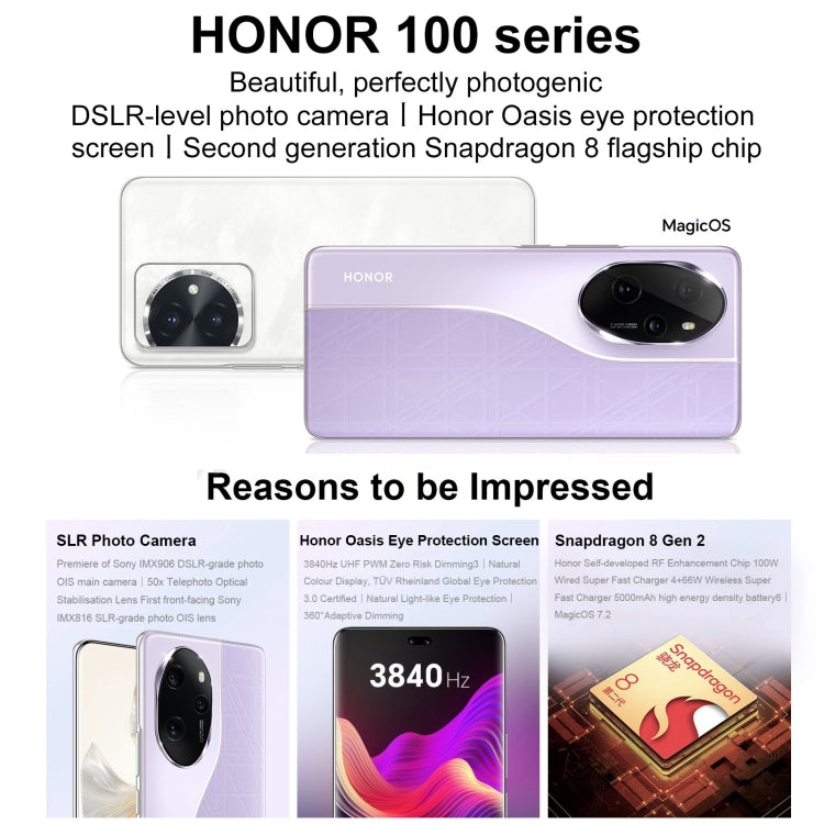 Honor 100 Pro, 16GB+512GB, Screen Fingerprint Identification, 6.78 inch MagicOS 7.2 Snapdragon 8 Gen 2 Octa Core up to 3.19GHz, Network: 5G, NFC, OTG, Support Google Play(Purple) - free shipping - PMc TechLife - Order now!