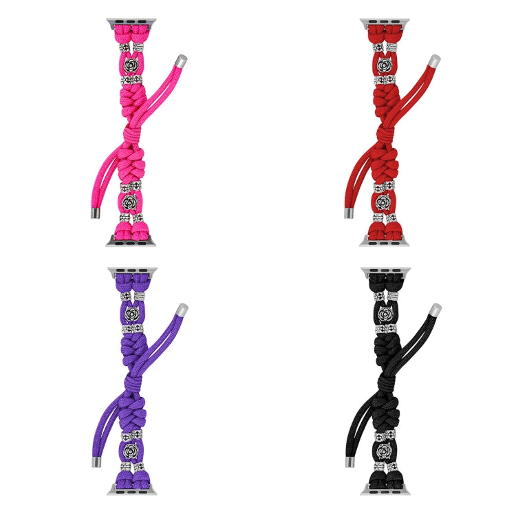 For Apple Watch Ultra 49mm Chrysanthemum Beads Paracord Braided Watch Band(Rose Red) - Watch Bands by PMC Jewellery | Online Shopping South Africa | PMC Jewellery | Buy Now Pay Later Mobicred