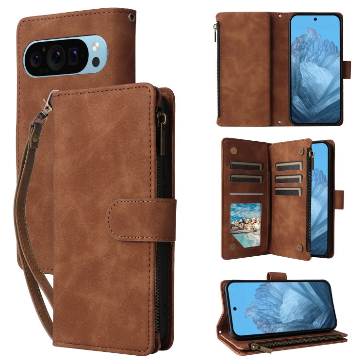 For Google Pixel 9 Multifunctional Multi-Card Wallet Phone Leather Case(Brown) - Google Cases by PMC Jewellery | Online Shopping South Africa | PMC Jewellery | Buy Now Pay Later Mobicred