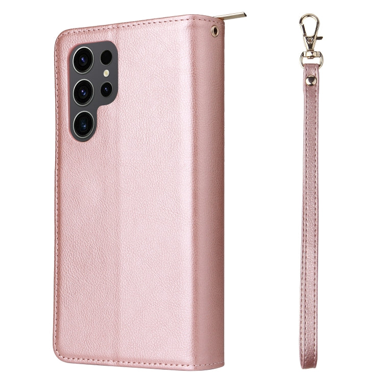 For Samsung Galaxy S24 Ultra 5G 9-Card Slots Zipper Wallet Bag Leather Phone Case(Rose Gold) - Galaxy S24 Ultra 5G Cases by PMC Jewellery | Online Shopping South Africa | PMC Jewellery | Buy Now Pay Later Mobicred