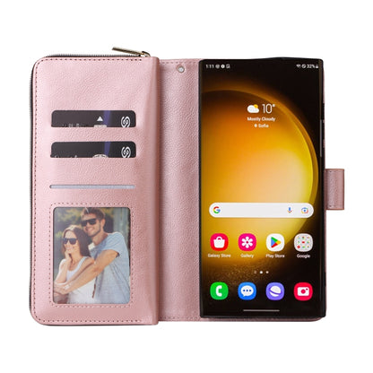 For Samsung Galaxy S24 Ultra 5G 9-Card Slots Zipper Wallet Bag Leather Phone Case(Rose Gold) - Galaxy S24 Ultra 5G Cases by PMC Jewellery | Online Shopping South Africa | PMC Jewellery | Buy Now Pay Later Mobicred